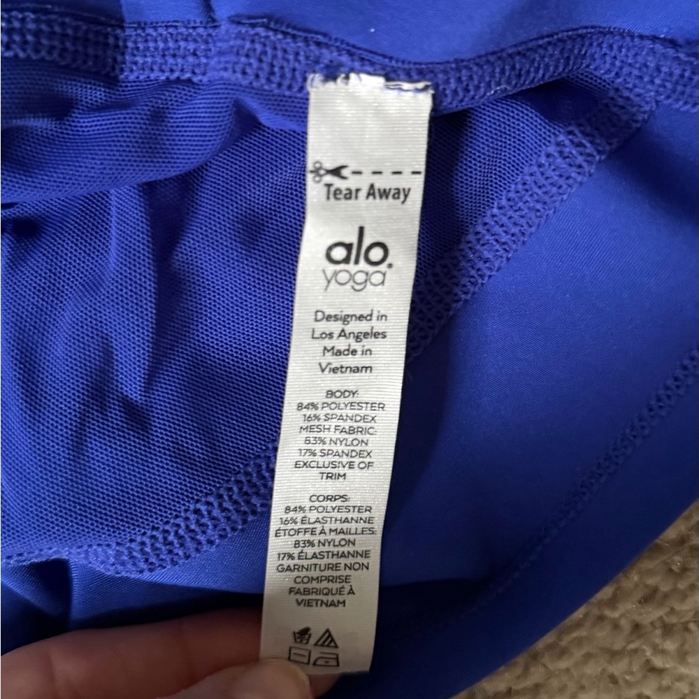 ALO Yoga Royal Blue cropped high neck Lycra top. XS